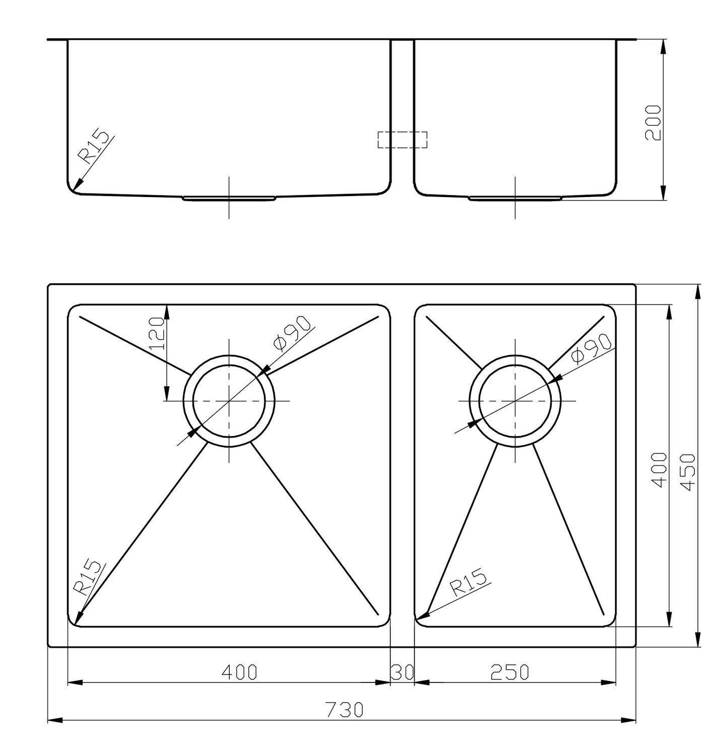 BKS-HA7345 — Atlas Handmade Kitchen Sink