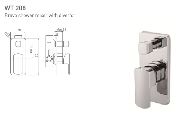 BRAVO SHOWER MIXER WITH DIVERTOR