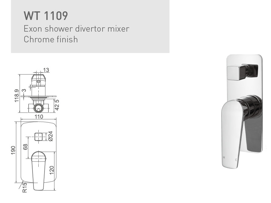 EXON SHOWER DIVERTOR MIXER CHROME MIXER