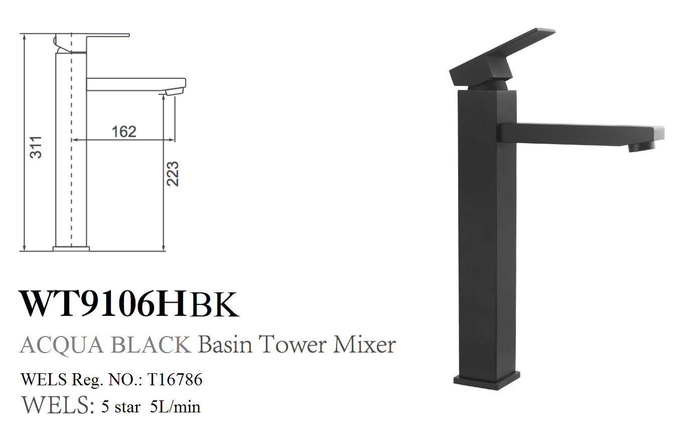 ACQUA BLACK BASIN TOWER MIXER