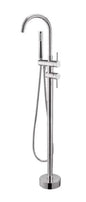 Round Brushed Nickel Freestanding Bath Mixer With Handheld Shower