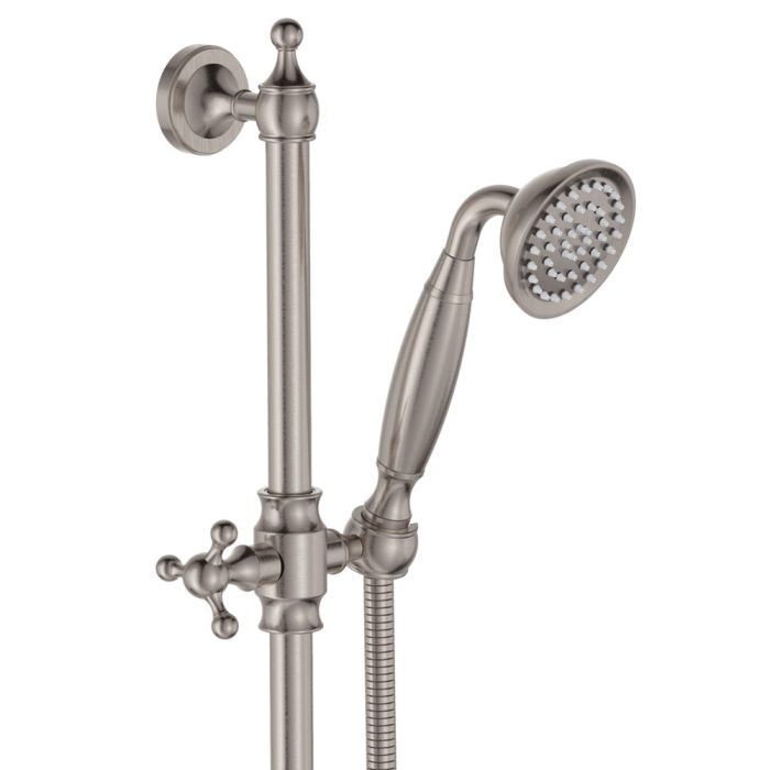 Lillian Lever Rail Shower Set, Brushed Nickel with Ceramic White Handle