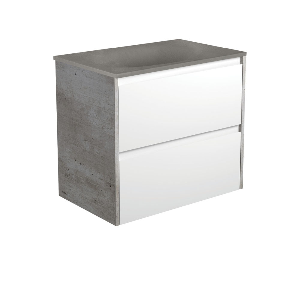 SATORI AMATO 750 Satin White Vanity with Industrial Panels Wall Hung