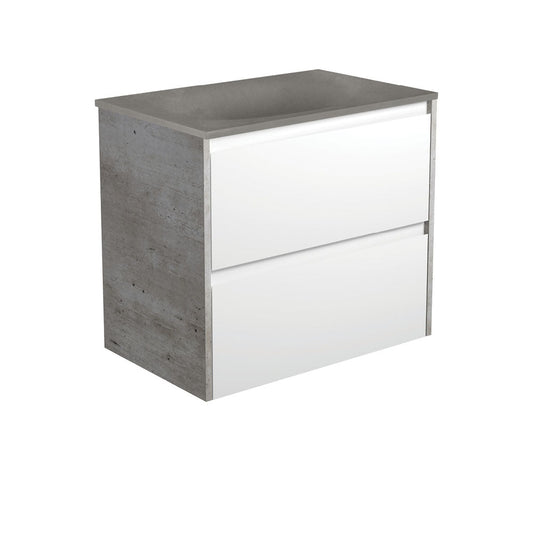 SATORI AMATO 750 Satin White Vanity with Industrial Panels Wall Hung