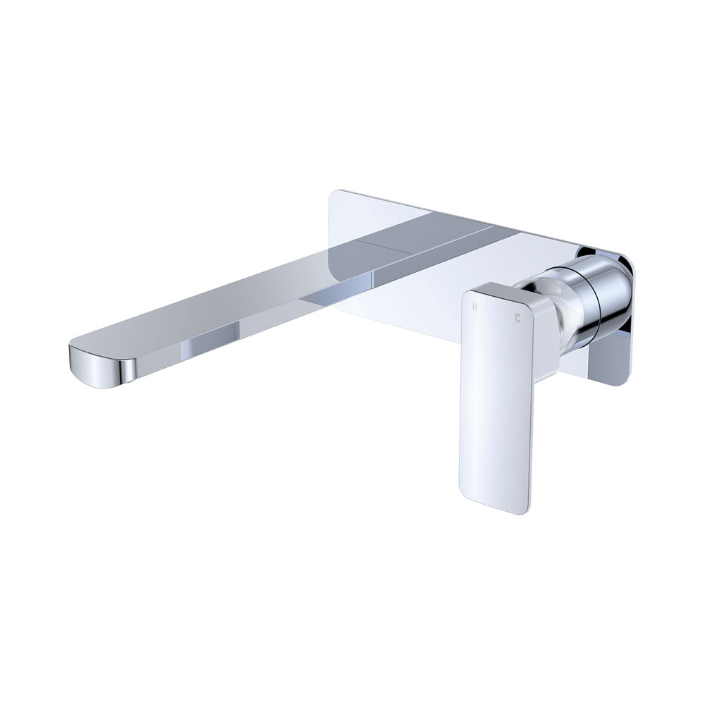 Tono Basin/Bath Wall Mixer Set, Rectangular Plate, 200mm Outlet, Chrome