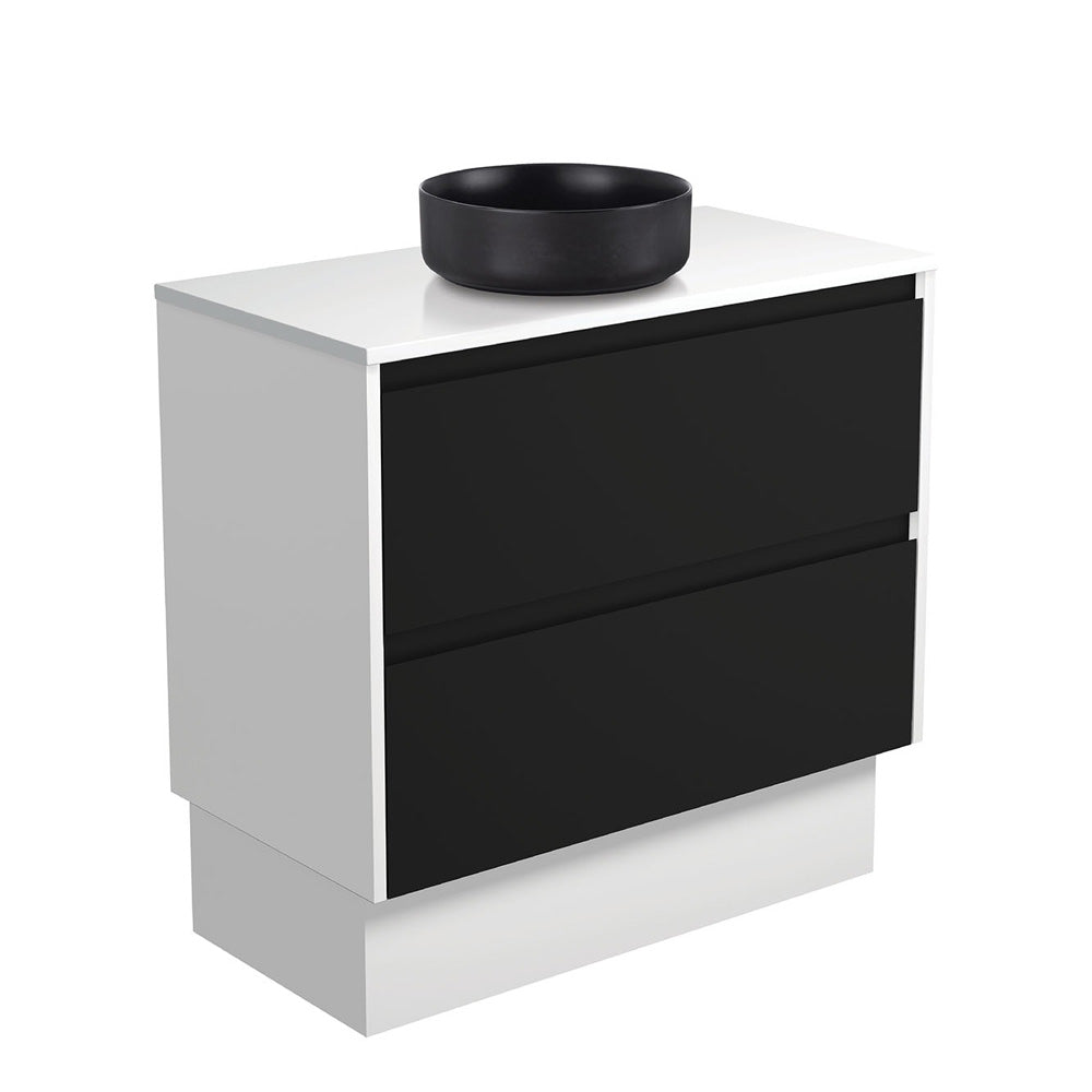 REBA Black CRYSTAL AMATO 900 Matte Black Vanity Matte White Panels On Kick NTH