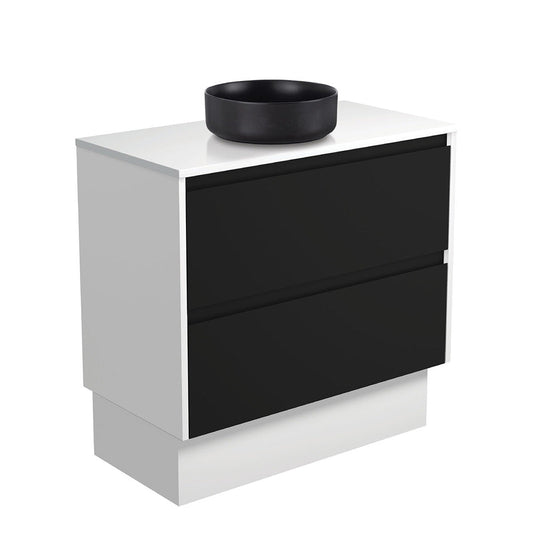 REBA Black CRYSTAL AMATO 900 Matte Black Vanity Matte White Panels On Kick NTH