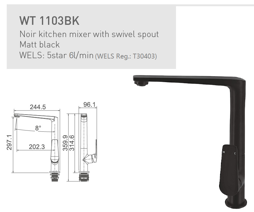 EXON Sink Mixer in Matte Black
