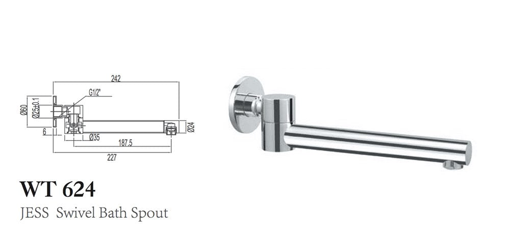 JESS Swivel Bath Spout in Chrome