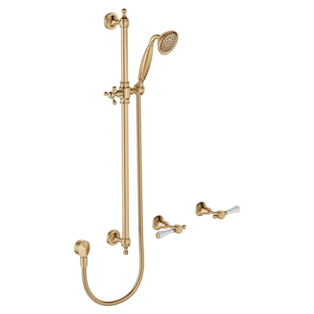 LILLIAN Lever Rail Shower Set Urban Brass White Handle