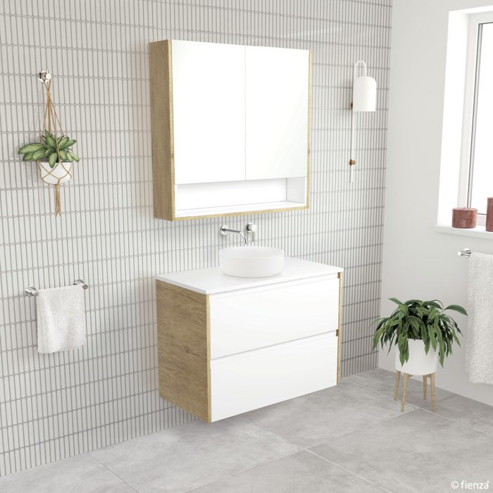 REBA Matte White CRYSTAL AMATO 900 Matte White Vanity SCANDI OAK Panels On Kick NTH