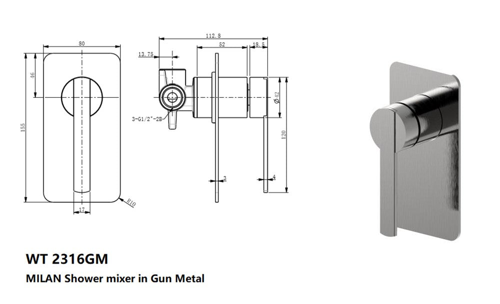 ROMEO Shower Mixer in Gun Metal