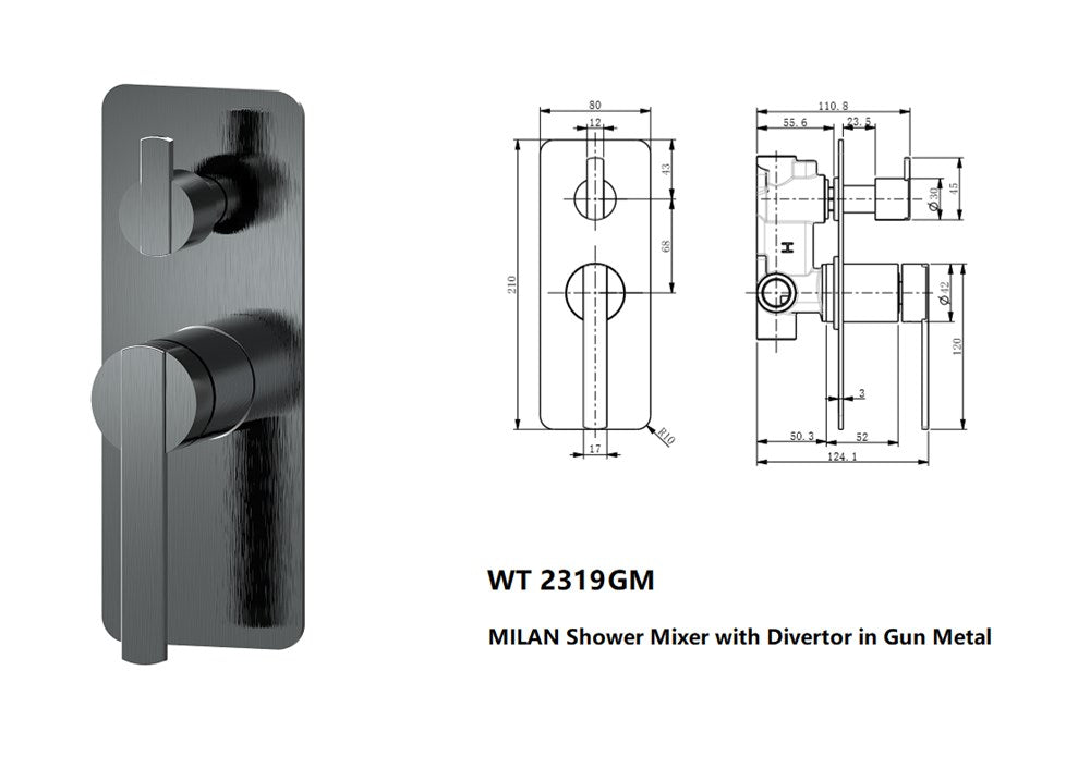 ROMEO Shower Mixer with Diverter in Gun Metal
