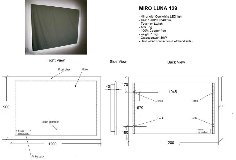 1200mm Anti Fog Mirror with LED Light