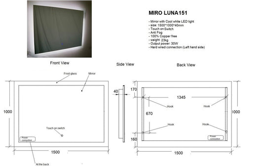 1500mm Anti Fog Mirror with LED Light