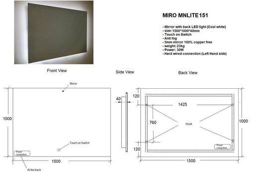 1500mm Anti Fog Mirror with LED Light