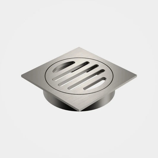 Caroma Square Floor Waste - 80mm Outlet - Brushed Nickel