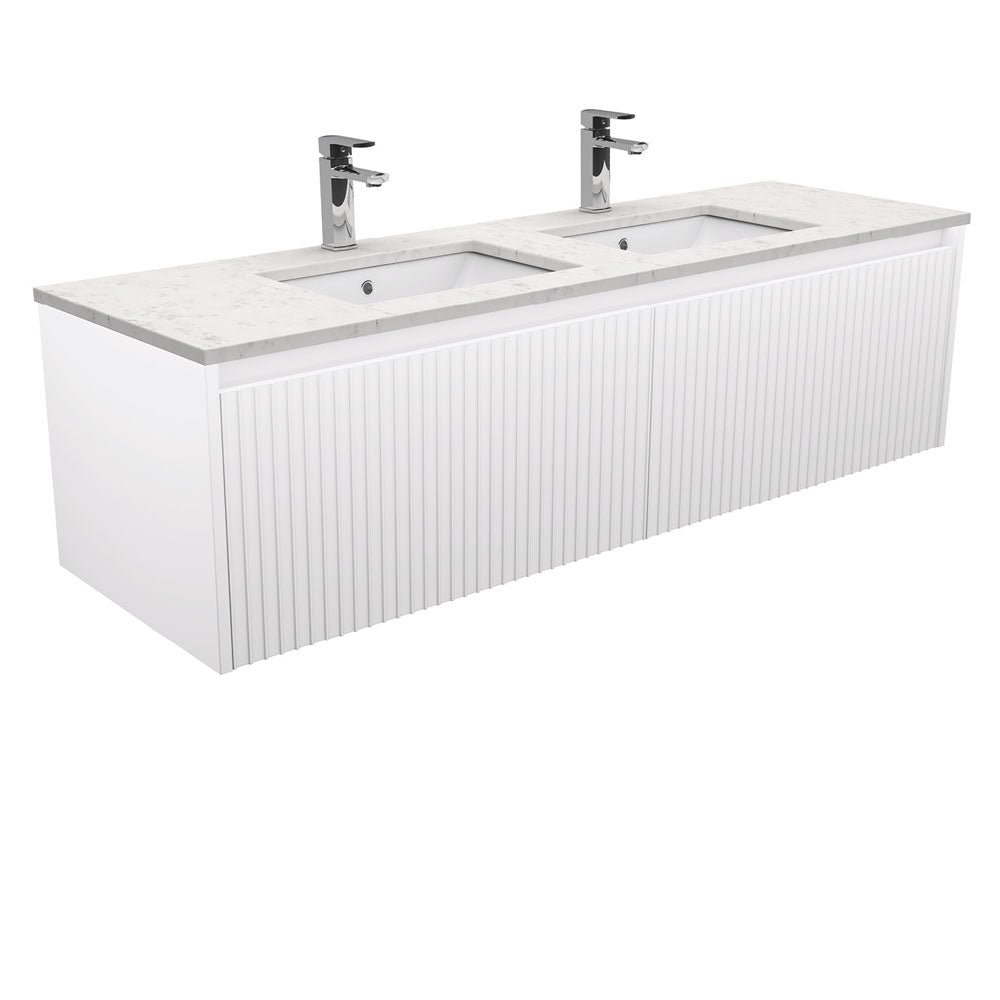 Sarah Bianco Marble Undermount Double Bowl 1500 Alina Satin White Wall-Hung Vanity