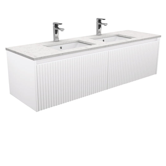 Sarah Bianco Marble Undermount Double Bowl 1500 Alina Satin White Wall-Hung Vanity
