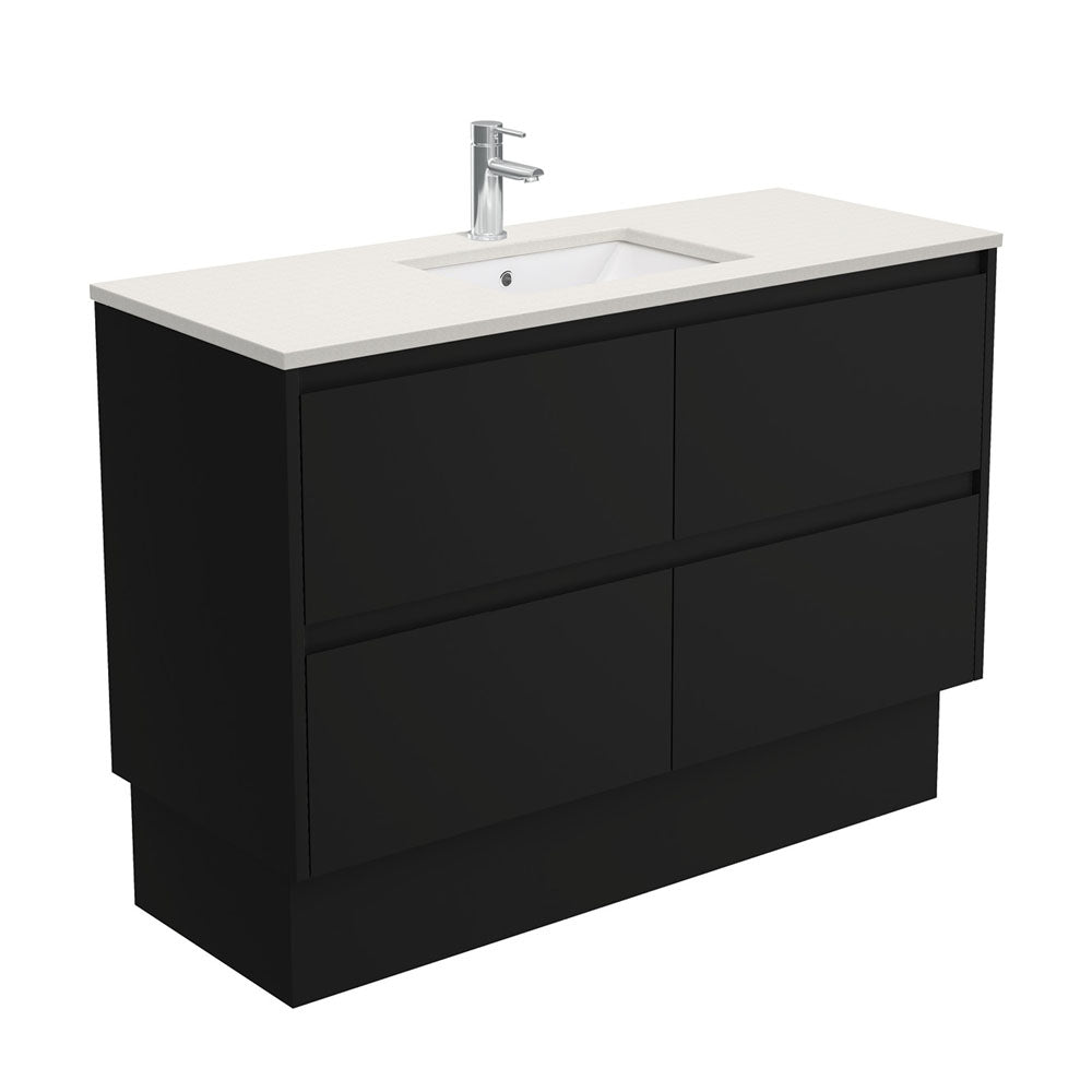 Sarah Roman Sand Undermount 1200 Amato Satin Black Vanity on Kick