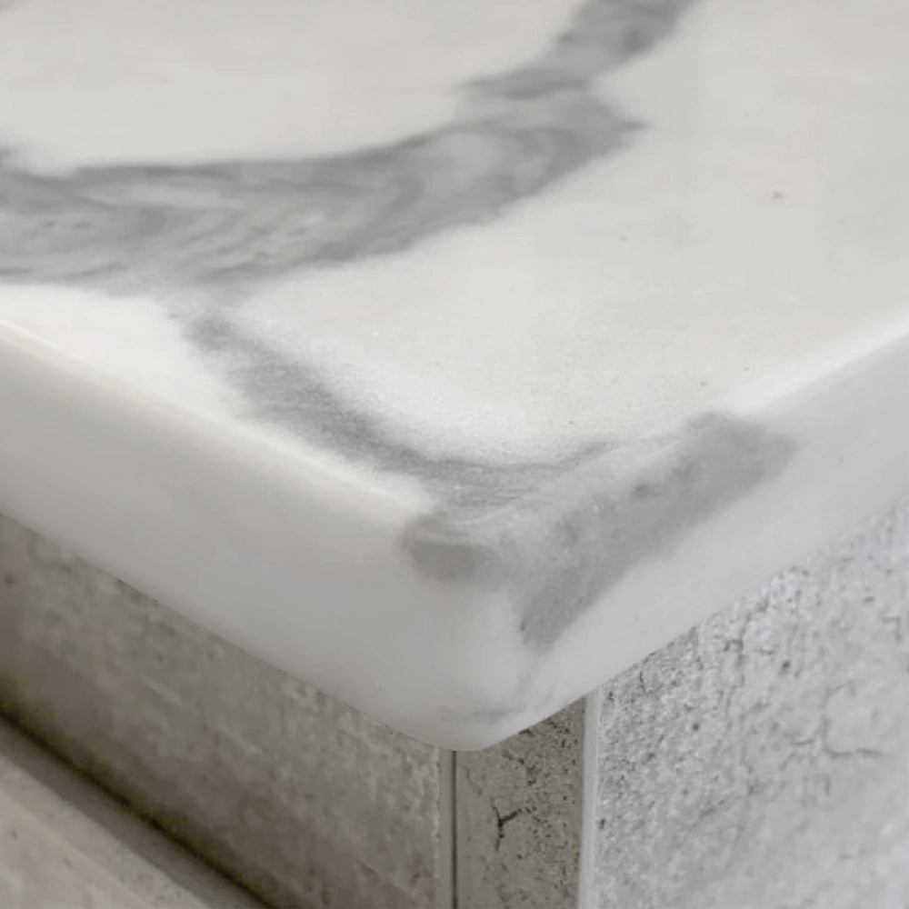 Sarah Calacatta Marble Undermount Double Bowl 1500 Edge Industrial Vanity on Kick