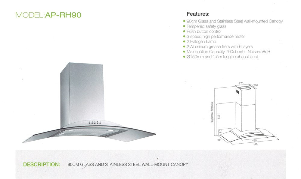 R/HOOD Canopy 900 C/Glass S/St