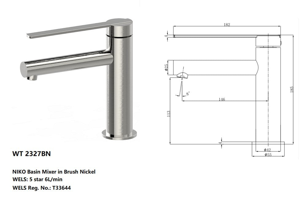 ROMEO Basin Mixer in Brushed Nickel