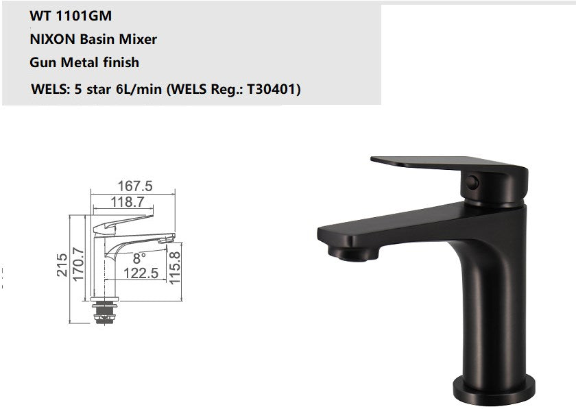 EXON Basin Mixer in Gun Metal