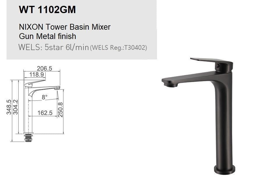 EXON Tower Basin Mixer in Gun Metal