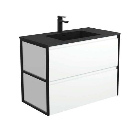 MONTANA AMATO 900 Matte White Vanity with Matte Black Frames Wall Hung 1TH