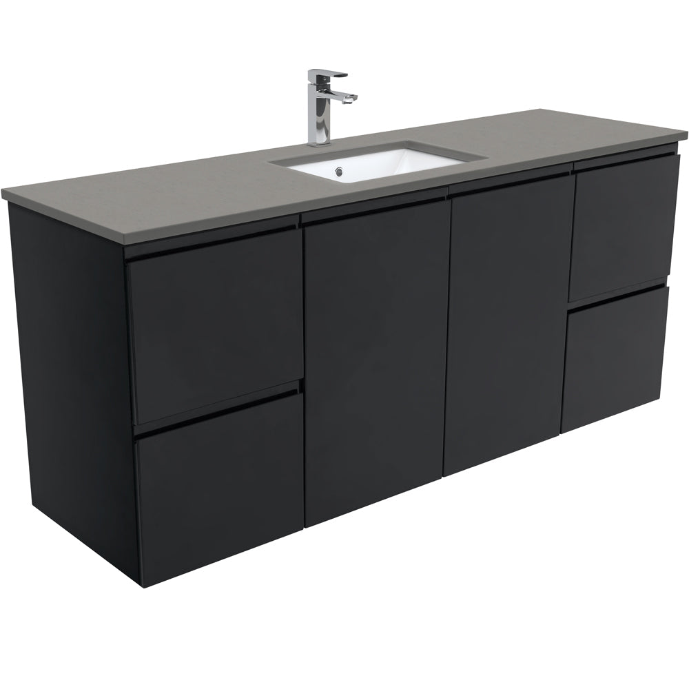 SARAH DOVE GREY 1500 Fingerpull Matte Black Wall Hung Cab Single Bowl 1TH