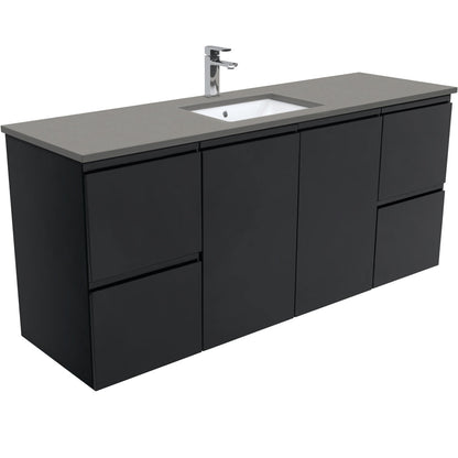 SARAH DOVE GREY 1500 Fingerpull Matte Black Wall Hung Cab Single Bowl 1TH