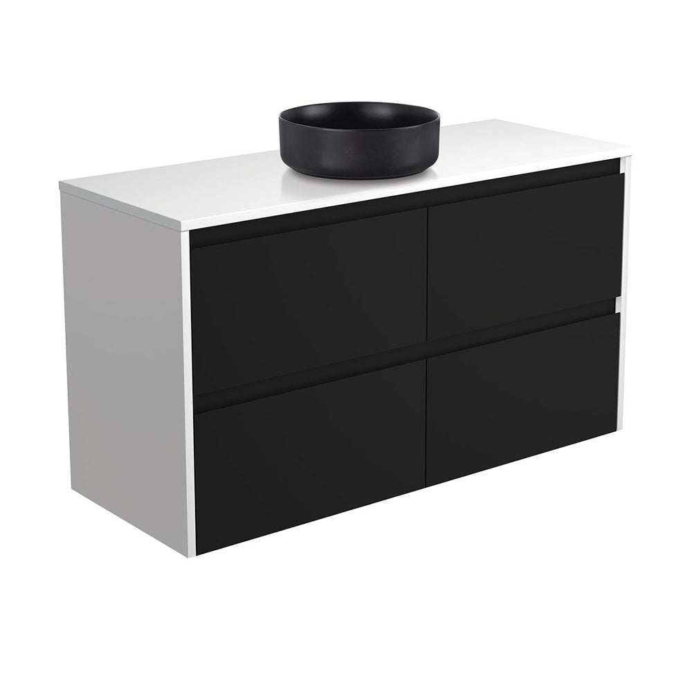 REBA Black CRYSTAL AMATO 1200 Matte Black Vanity Matte White Panels Wall Hung NTH