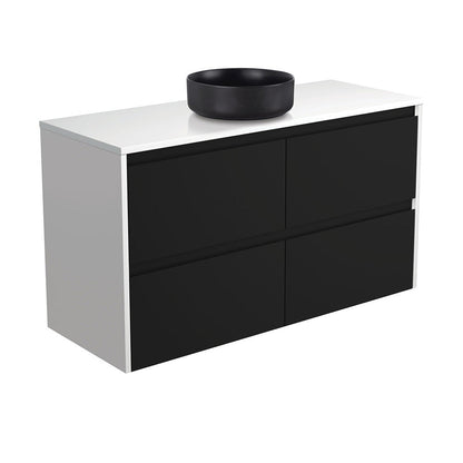 REBA Black CRYSTAL AMATO 1200 Matte Black Vanity Matte White Panels Wall Hung NTH