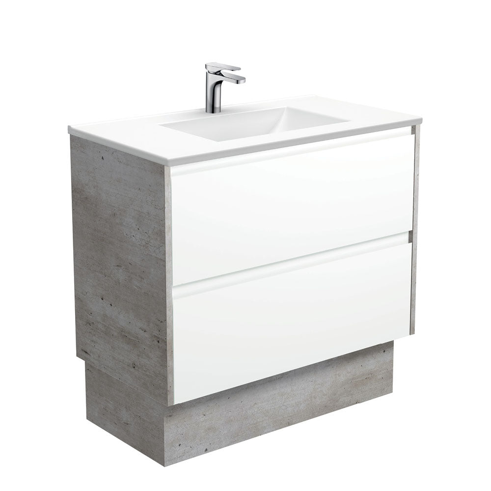 VANESSA AMATO 900 Matte White Vanity with INDUSTRIAL Panels and Kick 1TH