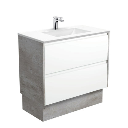 VANESSA AMATO 900 Matte White Vanity with INDUSTRIAL Panels and Kick 1TH