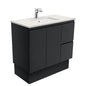 Sarah Roman Sand Undermount 900 Fingerpull Satin Black Vanity on Kick