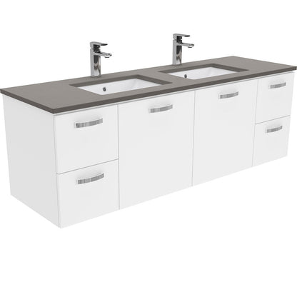 SARAH DOVE GREY 1500 UNI Wall Hung Cab with Handles Double Bowl 1TH