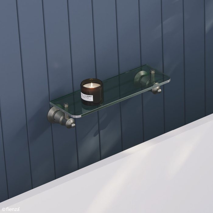 LILLIAN PVD Brushed Nickel Glass Shelf