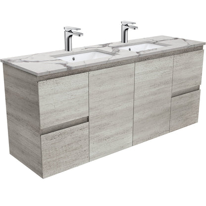 SARAH CALACATTA MARBLE 1500 EDGE INDUSTRIAL Wall Hung Double Bowl 1TH