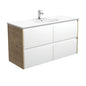 ROTONDO AMATO 1200 Matte White Vanity with SCANDI OAK Panels Wall Hung 1TH