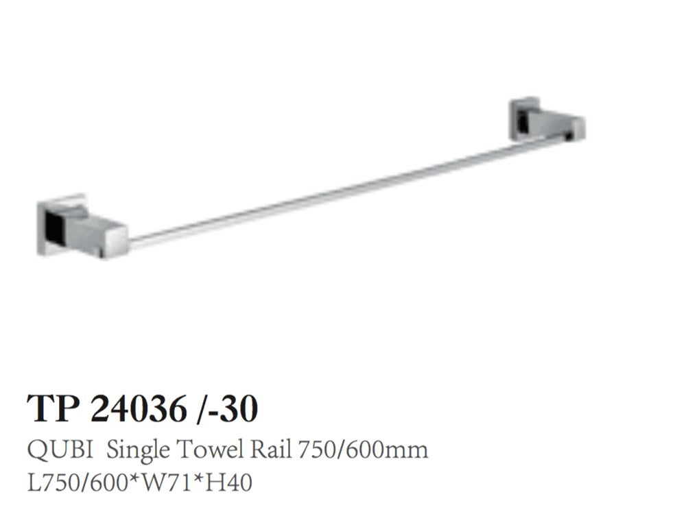 QUBI 750mm Single Towel Rail In Chrome