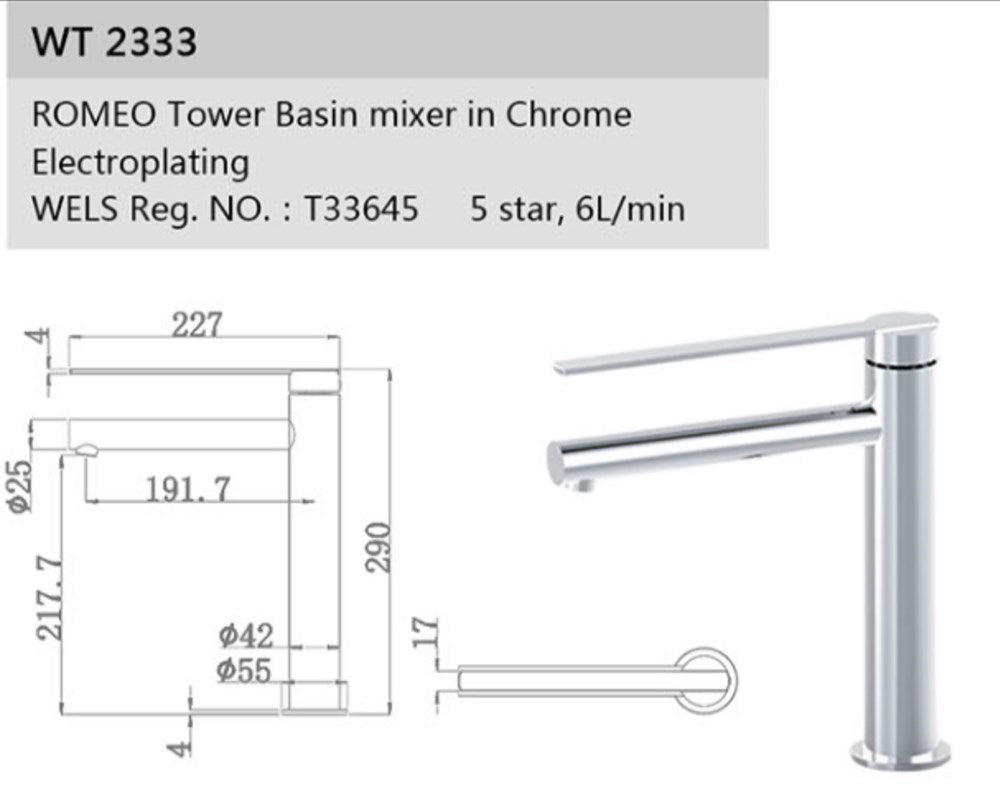 ROMEO Tower Basin Mixer in Chrome