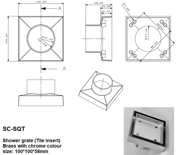 Shower Grate100mm S/S KK501*