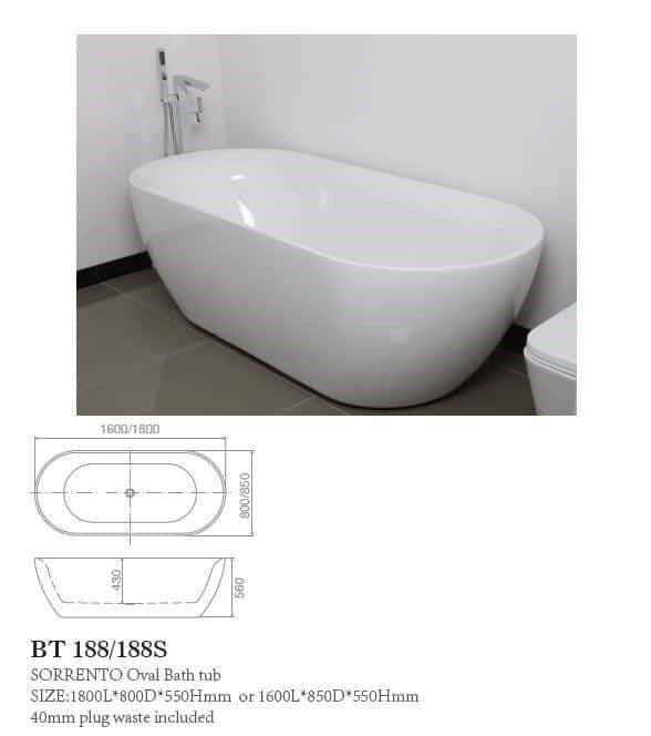 SORRENTO 1800mm Free Standing Bath Tub