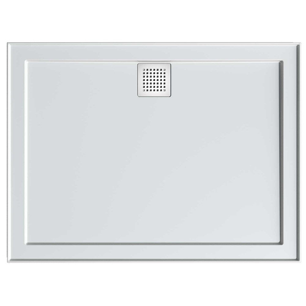 Rectangle Polymarble base with rear waste outlet and chrome waste cover