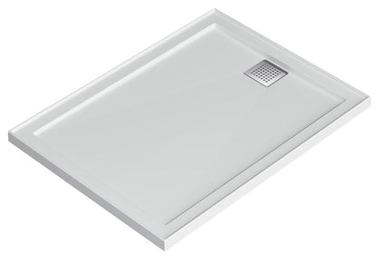 Rectangle Polymarble base with rear waste outlet and chrome waste cover