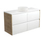 REBA Matte White CRYSTAL AMATO 120 Matte White Vanity SCANDI OAK Panels Wall Hung NTH