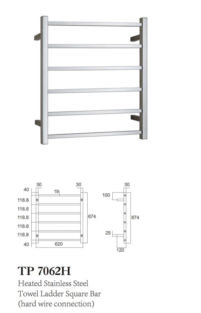 BIANCO Square 6 Bar Heated Towel Ladder in Chrome