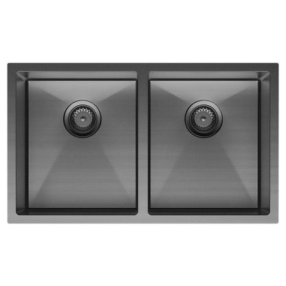 HANA Double Bowl Sink 27L-27L Carbon Metal Inc Sink Protect Top/Undermount 760x450x200mm